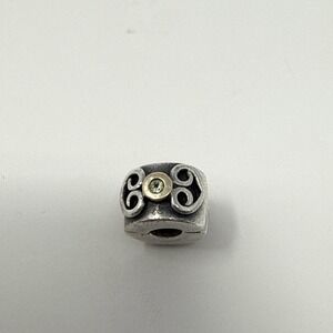 Retired Pandora ALE 14K Bezel Peridot Double Heart Scroll Clip –  926